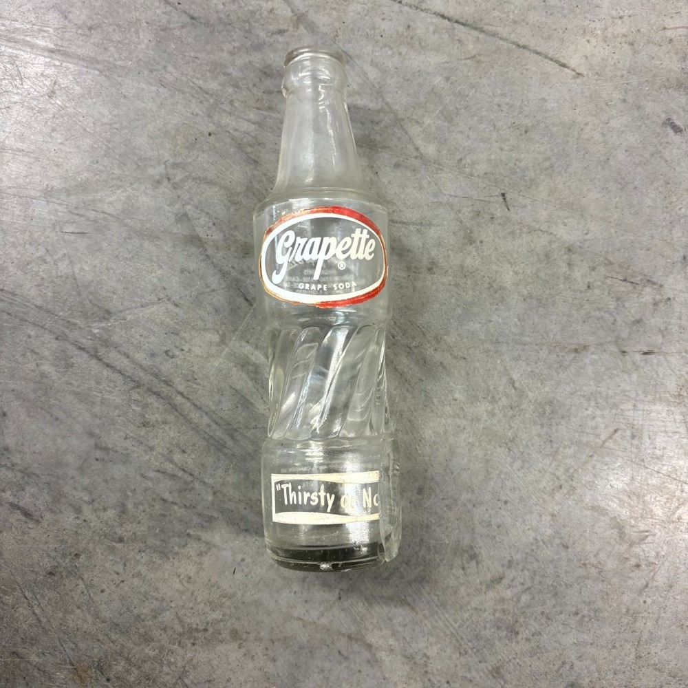 Vintage Grapette Grape Soda 9 oz Glass Bottle 1952 Camden Arkansas Swirl Design